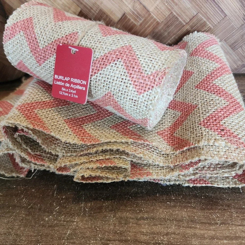 Lot of 6 Assorted Jute Ribbon Burlap Ribbon Chevron Red Green Yellow‎ Blue Black